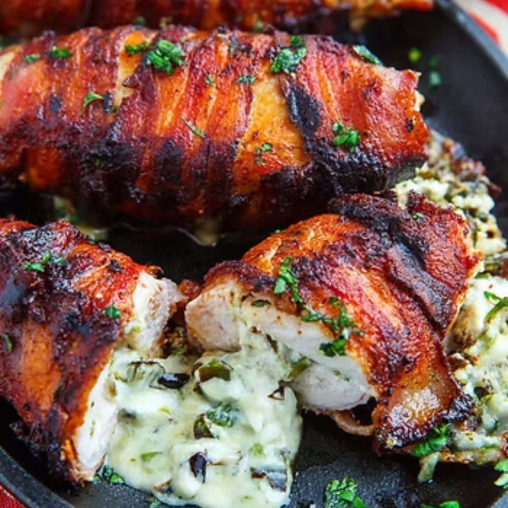 Bacon Wrapped Jalapeno Popper Stuffed Chicken
