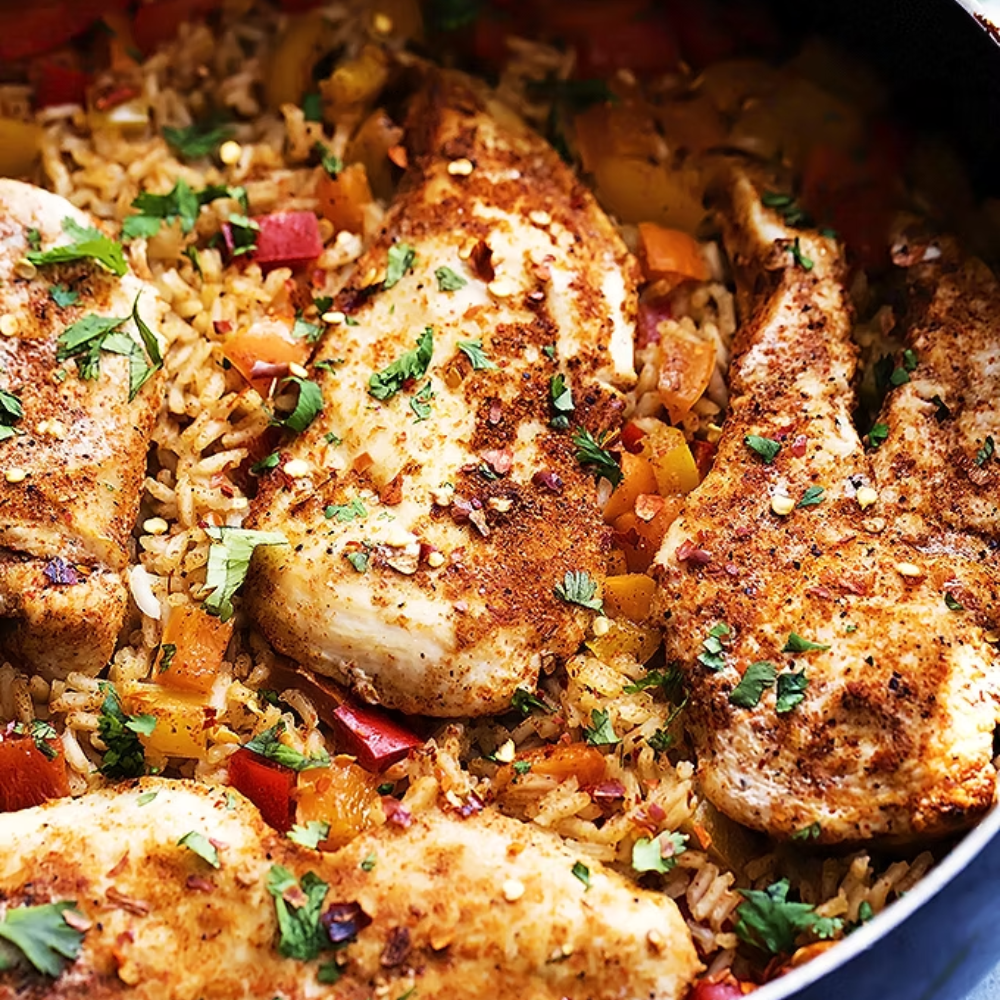 One Pot Spicy Cajun Chicken with Rice & Veggies