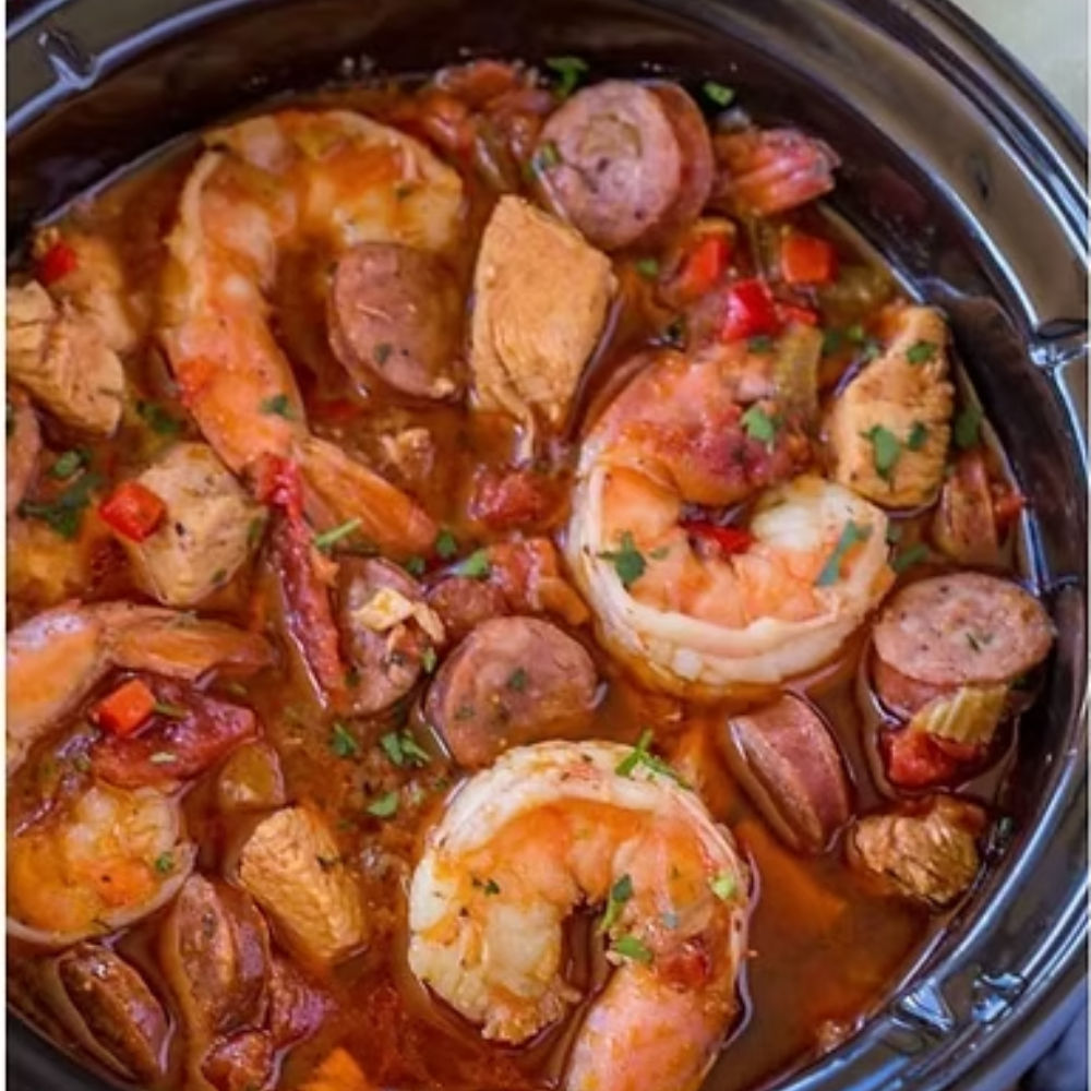 Slow Cooker Jambalaya with Andouille Sausage, Chicken and Shrimp Cooked Low and Slow with Bold Spice