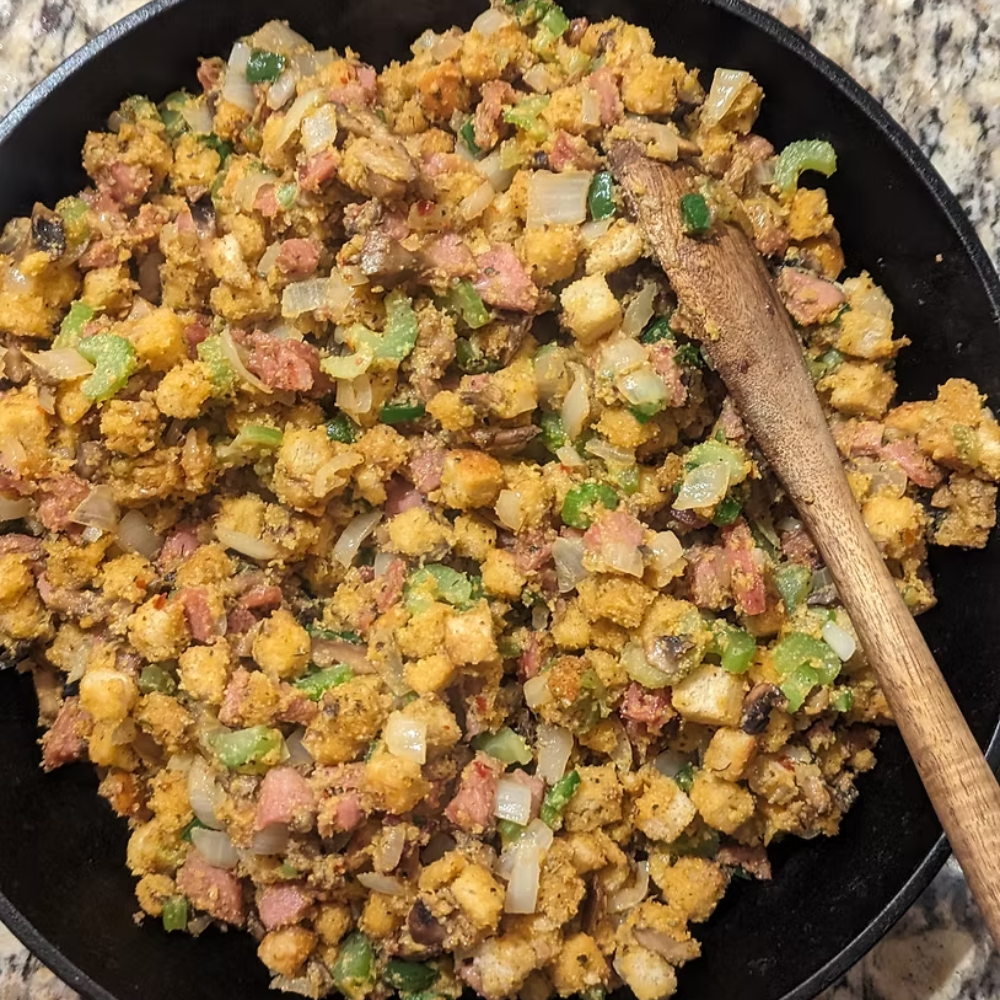 Unveiling our Cajun Stuffing recipe with the Magic of Voodoo MoJo Seasoning