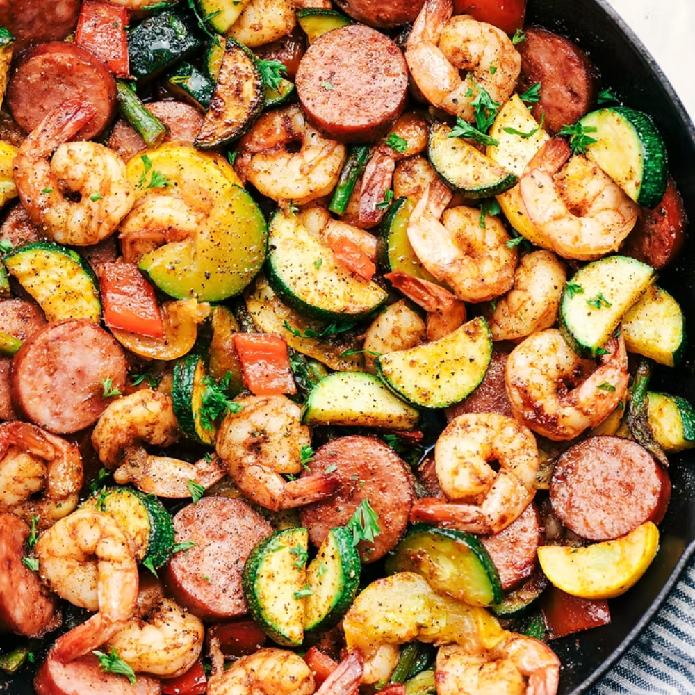 Cajun Shrimp and Sausage Vegetable Skillet