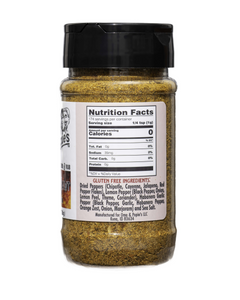 Spice jar with nutrition facts label on a white background