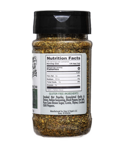 Spice jar with nutrition facts label on a white background